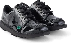 Kickers Girls JUNIOR kick Lo Black PATENT leather School Shoe 3498 - Picture 1 of 2