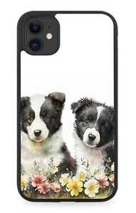 Border Collie Puppies Rubber Phone Case Puppy Dog Collies Baby Flowers BG79 - Picture 1 of 2