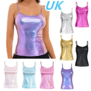 AU Women Shiny Metallic PVC Leather Tank Top Spaghetti Straps Camisole Vest Tops - Picture 1 of 105
