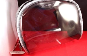 Awesome 9" Victoria Secret Clear Plastic Clutch Bag Silver Stripe VS Zipper - Picture 1 of 3