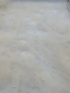 1 mtr ivory pearl beaded tulle net bridal dress fabric..58” wide (147cm) - Picture 1 of 3
