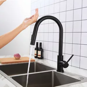 Grifo de cocina negro Pull Out & Swivel Spout Touch Sensor Grifo mezclador de una sola manija - Imagen 1 de 2