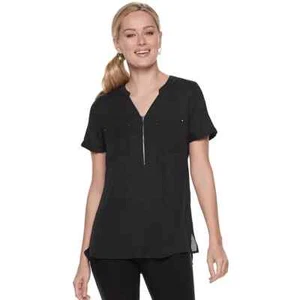 Apt. 9 Damen kleine schwarze Reißverschluss Kurzarm Shirt Top Bluse transparent - Bild 1 von 8