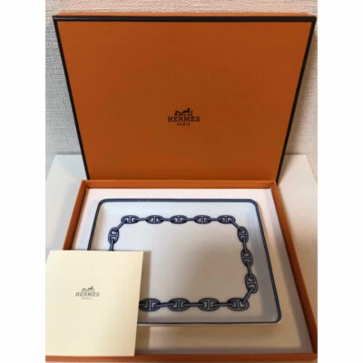 HERMES Paris Auténtico Plato Cadena D'ancre Azul Cenicero Porcelana Caja Interior Foto 1 de 4