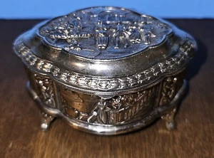 Silverplate Jewelry Trinket Footed Box Red Velvet Lined (JAPAN) - Picture 1 of 10