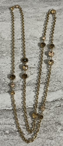 Michael Kors Station Collana Scatter Catena Colore Oro Cristalli Lunetta Ambra