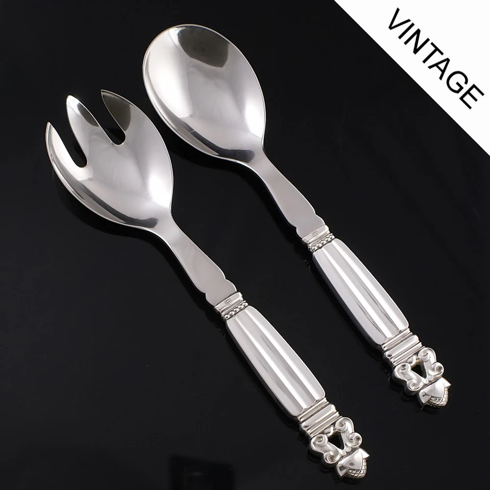 Conjunto de servir salada Georg Jensen prata com aço, médio - bolota/conge  - Imagem 1 de 1