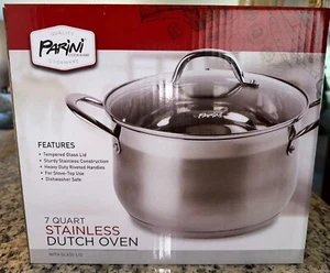 DUTCH OVEN 7QT.STAINLESS STEEL POT WITH LID, KITCHEN COOKWARE, IN BOX, BY PARINI - Picture 1 of 2