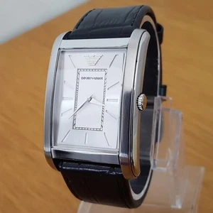 Herren Schwarz Leder Emporio Armani Klassisch AR1869 Weiß Analog Herrenuhr - Bild 1 von 9