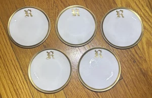 5 Hutschenreuther Selb Bavaria 3 1/4" Butter Pats Gold Rim Monogram Initial R - Picture 1 of 8