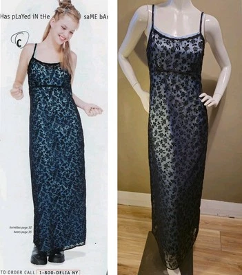 90's Delia's Catalog Twink Dress 7 Blue/Black Velvet Floral Delia's 97  - Image 1 of 4