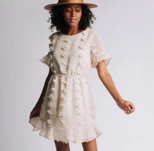 24sevenclothing Dress Womens Medium Cream Sheer Textured Floral Lace Boho Party - Picture 1 of 12