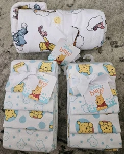 NEW Disney Baby Winnie The Pooh Bear Two 4 Pack Flannel & Reversible Blanket Set - Picture 1 of 8