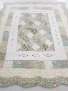 Vintage Feed Sack Diamond Shape Block Pattern Trip Around The World Quilt 90x76 - Picture 1 of 12