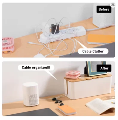 大号木制电缆管理盒电线收纳盒保护套适用于电视和桌面电线 — 第 1/4 张图片