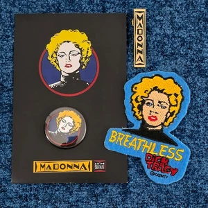 MADONNA BREATHLESS GOLD ENAMEL PROMO PIN, PATCH,BADGE LOT BOY TOY / DISNEY 1990 - Picture 1 of 8