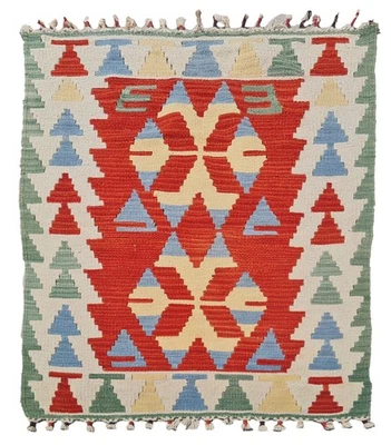 Amazing Hand Knotted Vintage Turkish Kilim Kilm Wool Area Rug 4.0 x 2.7 Ft - Image 1 of 4