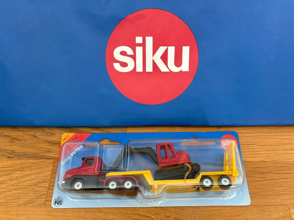 SIKU 1611 Tieflader mit Bagger Metall/kunststoff Gelb/grau Öffenbare