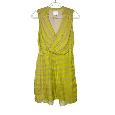 Mini Vestido GREYLIN Para Mujer Amarillo Rayas Cuello en V Imitación Envolvente Seda Talla M Foto 1 de 4