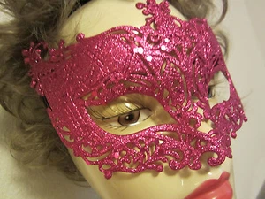 Hot Pink Halloween Phantom of the Opera Masquerade Mask -Adult Size Glitter NIP - Picture 1 of 6