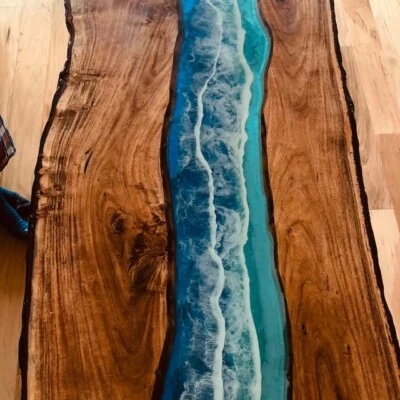 Ocean Beach Epoxy Table, Custom Dining Table, Resin River Wooden Furniture - Image 1 of 4