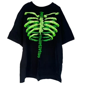 Black & Green Ribcage S/S T-Shirt Tee Top Halloween Spooky Kids Boys Goth Punk M - Picture 1 of 3