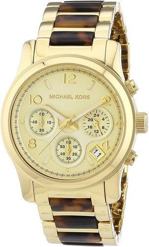NUOVO OROLOGIO MICHAEL KORS TONO ORO + TARTARUGA MARRONE QUADRANTE MULTI BRACCIALE MK5659