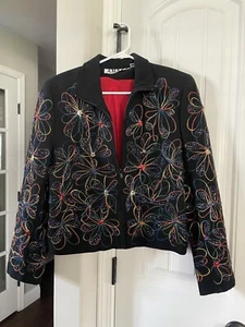 Anage Jacket Size Medium Beaded Jacket Beaded Artsy Flower Wear Boho Chic VTG - Picture 1 of 4