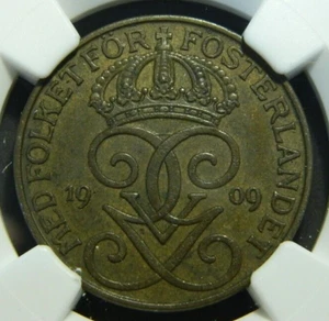1909 Sweden 5 Ore Large Cross NGC AU 55 BN (Box#9-19) - Picture 1 of 5