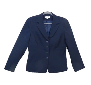 NYC Women's Blazer Petite Size 12P Ruffle Back Side 4 Button Jacket Indigo Vtg - Picture 1 of 9