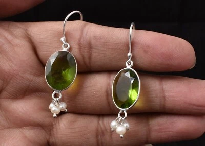 925 Sterling Silver Peridot Handmade Woman Dance Party Gift Earrings ES-1426 - Image 1 of 4