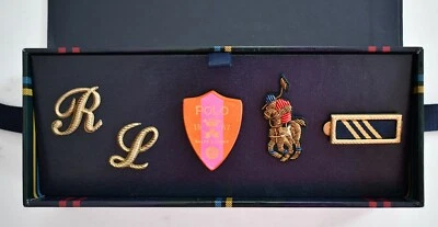 RARO NUEVO POLO RALPH LAUREN Pony Jugador Polo Escudo Militar 5 piezas JUEGO DE LINGOTES PIN  Foto 1 de 4