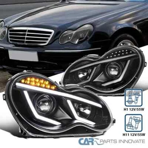 Black Fits 2001-2007 Mercedes Benz W203 C230 C240 LED Strip Projector Headlights - Foto 1 di 9