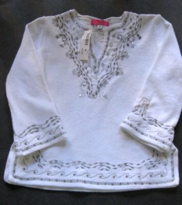 NWT Girls Embellished jacket M $172 Cotton White Silver beads Top Glittery Chach - Picture 1 of 5