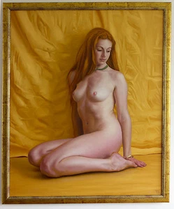Original Framed Oil Painting Female Nude Girl Redhead Ginger Gold Art artwork - Picture 1 of 5