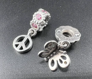 PANDORA ALE STERLING SILVER 925 PEACE SIGN BUTTERFLY DANGLE CHARMS BEADS LOT - Picture 1 of 3