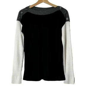 Vince Camuto Pullover Damen Color Block Button Shoulder Pulli Schwarz XS - Bild 1 von 8