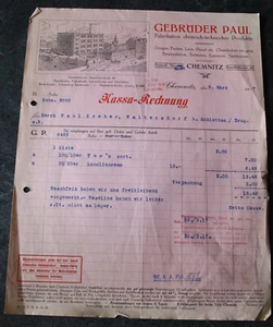 RECHNUNG Gebrüder Paul, Fabrikation chem.-techn. Produkte, Chemnitz 1917 - Bild 1 von 1
