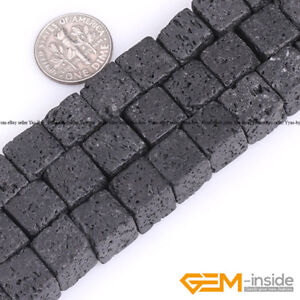 Natural Black Volcanic Lava Gemstone Square Beads For Jewelry Making Strand 15"