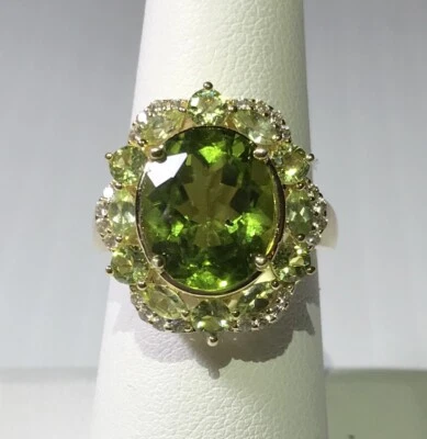 Peridot Ring HUDGE 12x10 Oval Center with .26 Zircon Accents 18GP Size 7 - Image 1 of 4