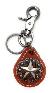 Texas Lone Star Schlüsselanhänger rot Leder Sheriff Abzeichen Stil Western Cowboy Schlüsselring - Bild 1 von 3