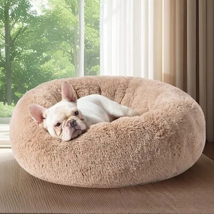 Donut Calming Pet Bed – Medium Washable Anti-Slip Plush Dog Cat Bed – Camel 30H - Picture 1 of 9