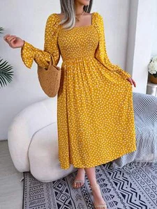 Women's Summer Polka Dot Long Sleeve Dress - Picture 1 of 20