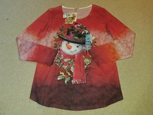 NWT Womens Top-ONE WORLD-red knit "Cozy Snowmen" Holiday ls tunic-XL - Picture 1 of 6