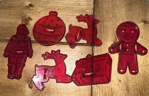 6 Vtg Red HRM Christmas Cookie Cutters Santa Reindeer Ornament Gingerbread Man - Picture 1 of 2