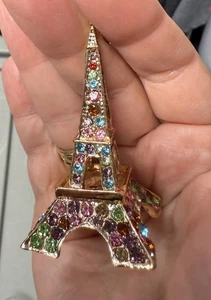 Multicolored Rhinestone 5” Paris France Eiffel Tower keychain purse clip gold - Picture 1 of 6