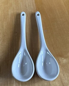 2 Pieces - White Ceramic Spoons With Hang Holes - 4-7/8” x 1-1/4” - 4 - Picture 1 of 2