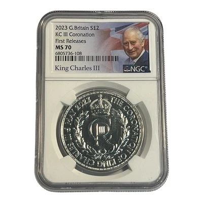 2023 UK Britain King Charles III Coronation Royal £2 1oz Silver NGC MS70 8B - Image 1 of 2