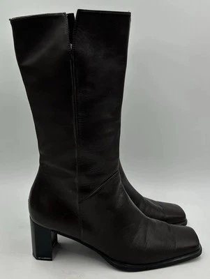 Vintage Stuart Weitzman Brown Leather Square Toe Calf High Heel Zip Boot Size 7M - Image 1 of 4