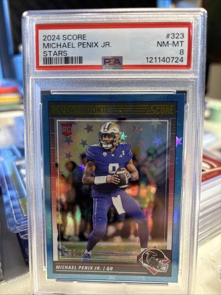 2024 Score Michael Penix Jr. Stars /399 PSA 8 Atlanta Falcons Rookie RC - Image 1 of 2